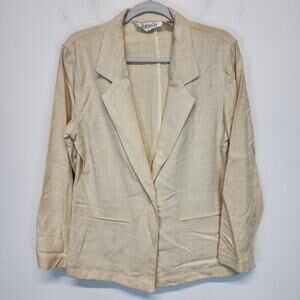 Vtg Rafaella Slub Woven Blazer Jacket Size 12 Cream 100% Silk Neutral Coastal